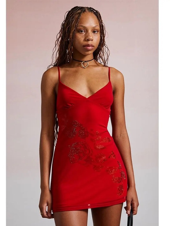 PacSun Dresses & Skirts - Pacsun Red Rhinestone Floral Slip Dress